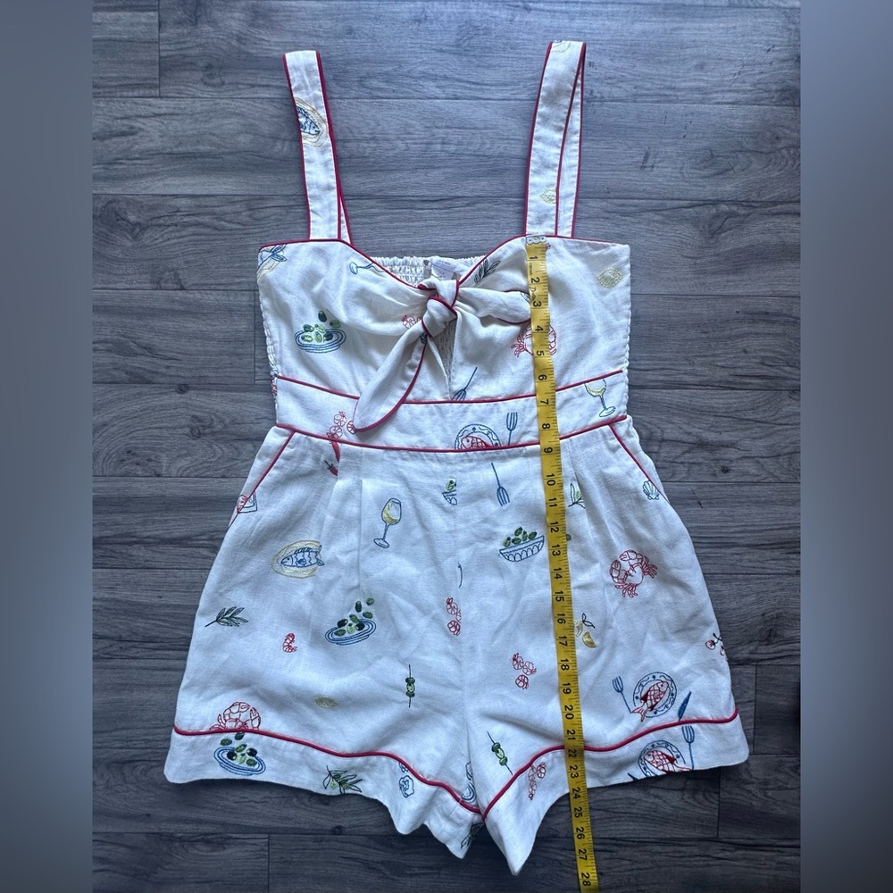 Caroline Constas Embroidered Linen Romper - Mediterranean Food Print - Size M. - Picture 12 of 17